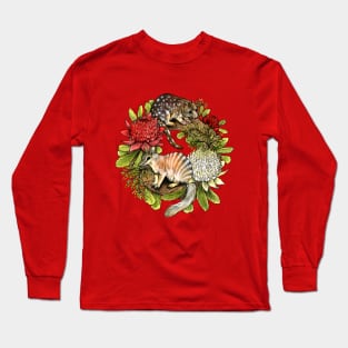 Quoll and Numbat Australian Christmas Wreath Long Sleeve T-Shirt